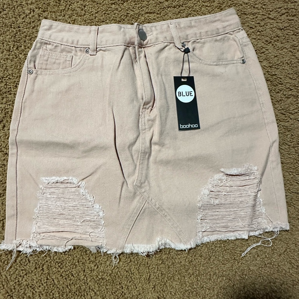 Boohoo Tan and White Mini Pencil Skirt with Cut Out
